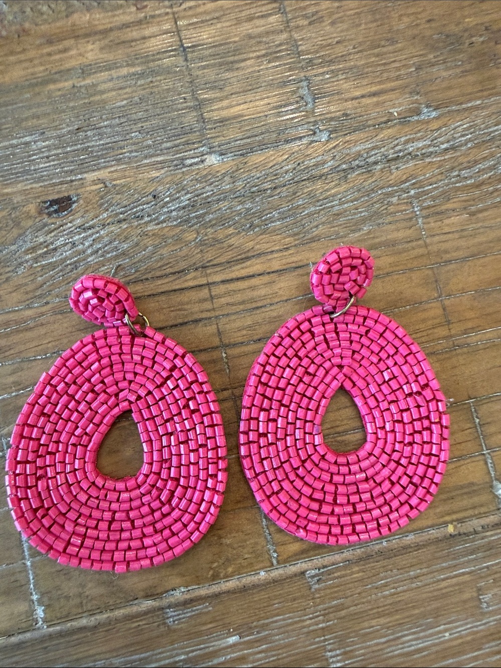 Pink Beaded Teardrop Hoop Earrings - Women Jewelry
